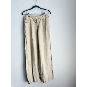 Workshop Andrea Jovine 4 Oatmeal 100% Linen Wide Leg Trousers Beige Pants